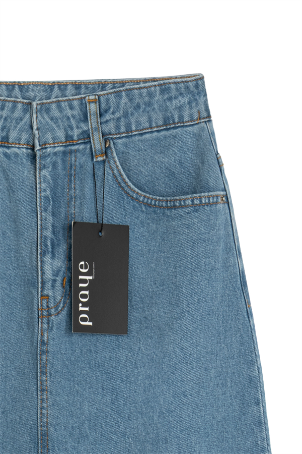Uzun Çan Denim Etek Açık Mavi