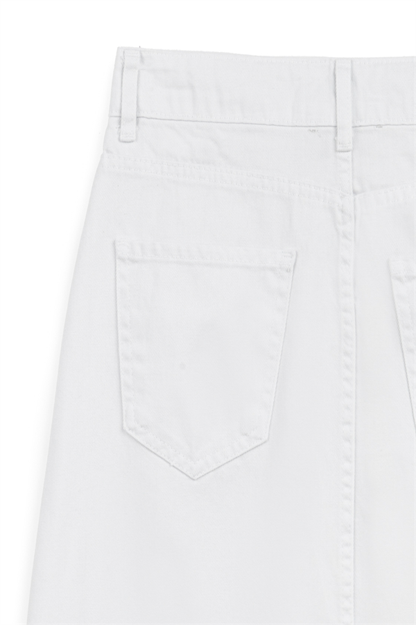 Uzun Çan Denim Etek Beyaz