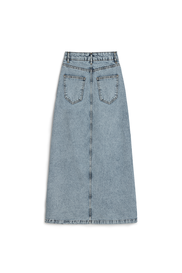 Uzun Çan Denim Etek Buz Mavi
