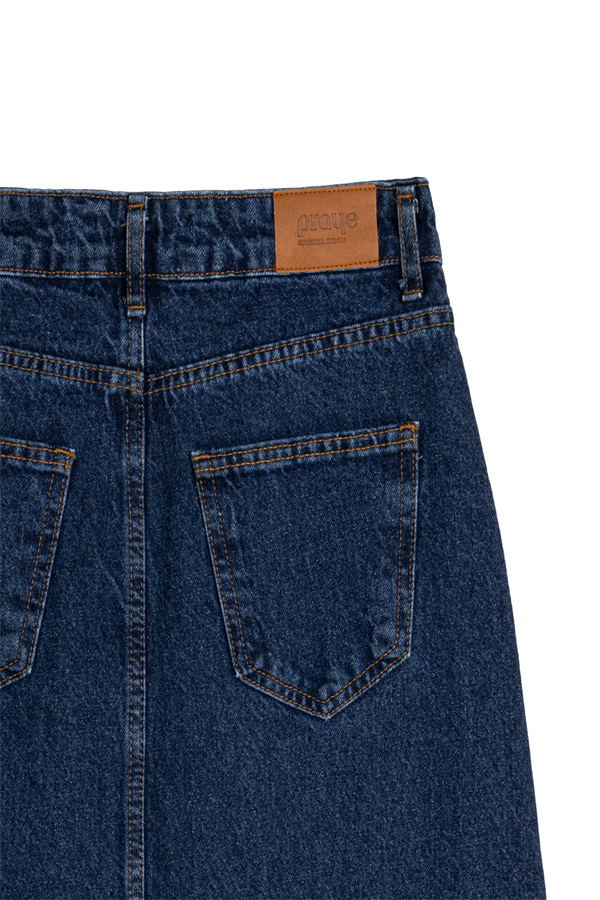 Uzun Çan Denim Etek Mavi