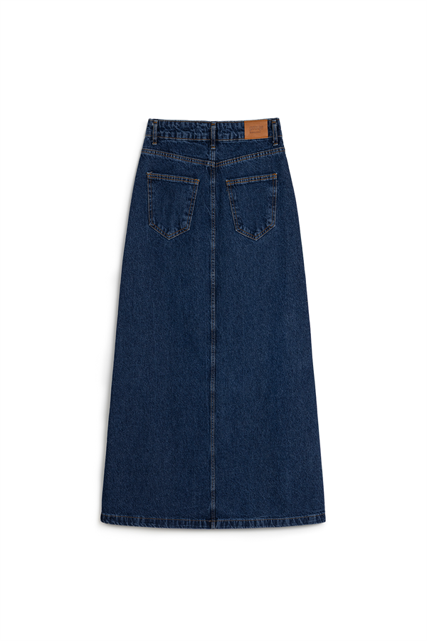 Uzun Çan Denim Etek Mavi