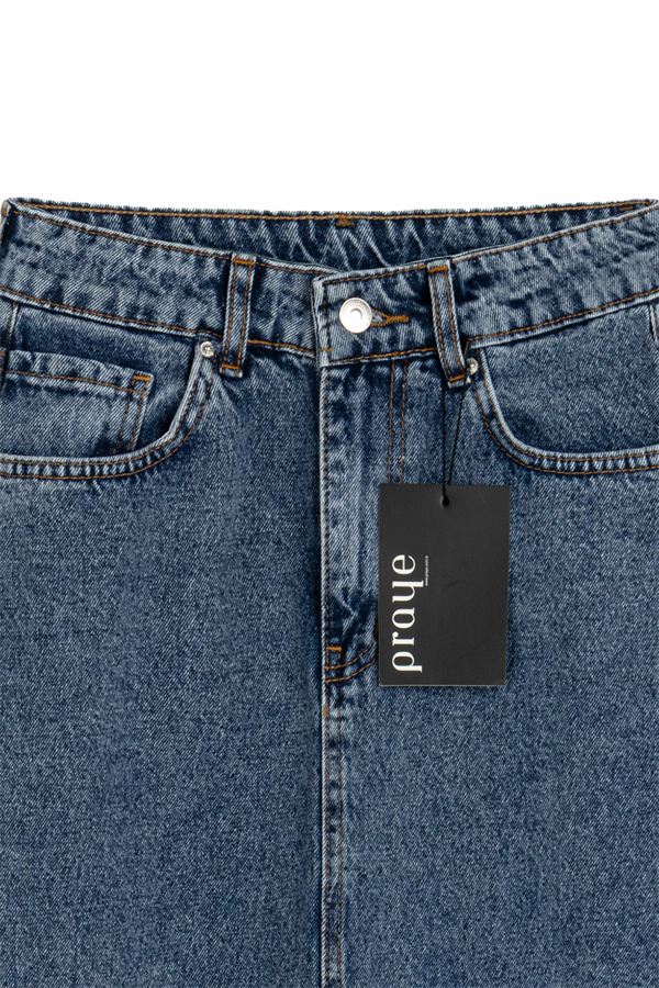 Uzun Çan Denim Etek Mavi Kar Yıkama