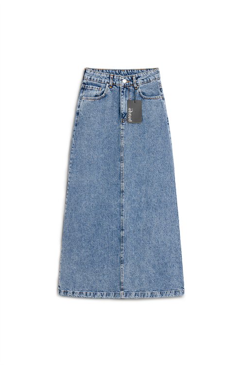 Uzun Çan Denim Etek Mavi Kar Yıkama