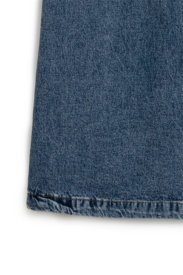 Uzun Çan Denim Etek Mavi Kar Yıkama