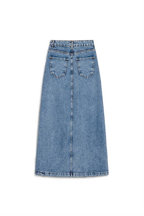 Uzun Çan Denim Etek Mavi Kar Yıkama
