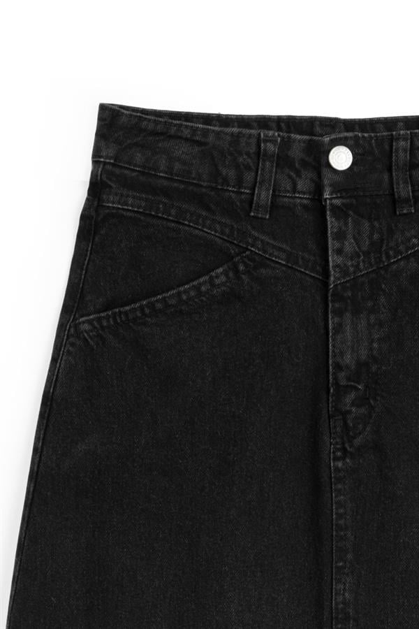 Uzun Püsküllü Denim Etek Antrasit
