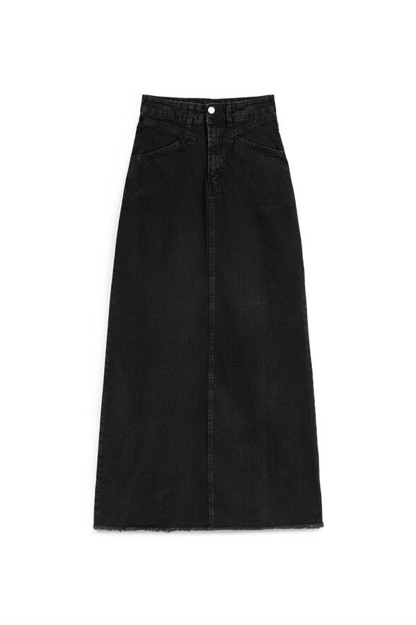 Uzun Püsküllü Denim Etek Antrasit