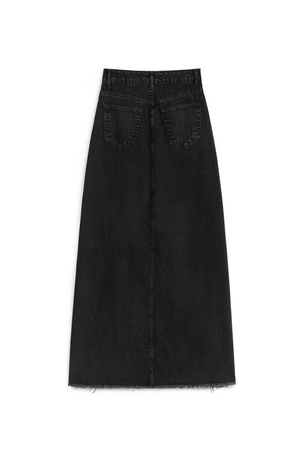 Uzun Püsküllü Denim Etek Antrasit