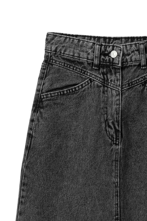 Uzun Püsküllü Denim Etek Füme