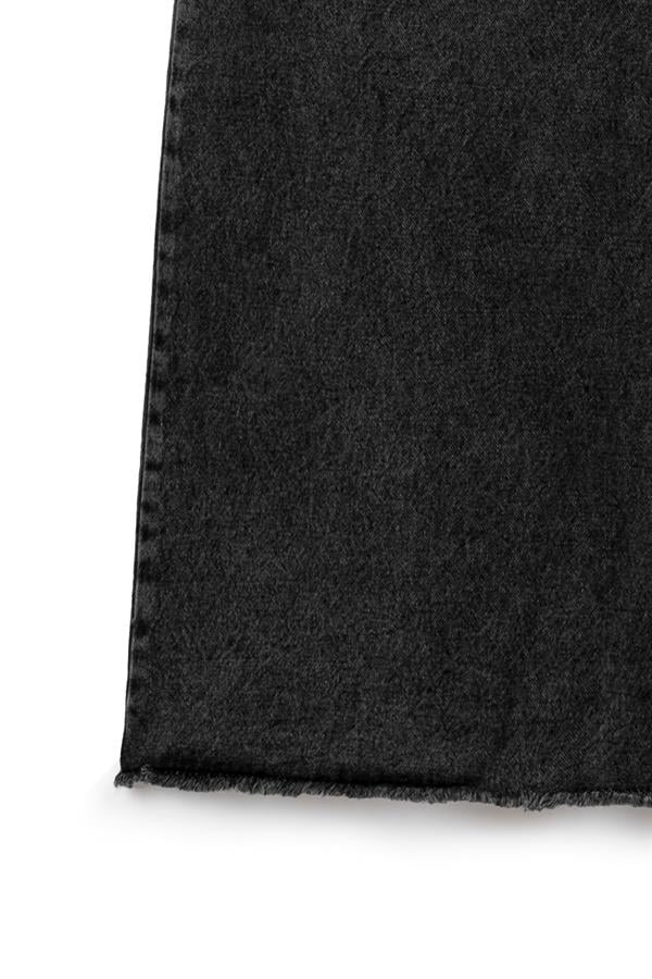 Uzun Püsküllü Denim Etek Koyu Füme
