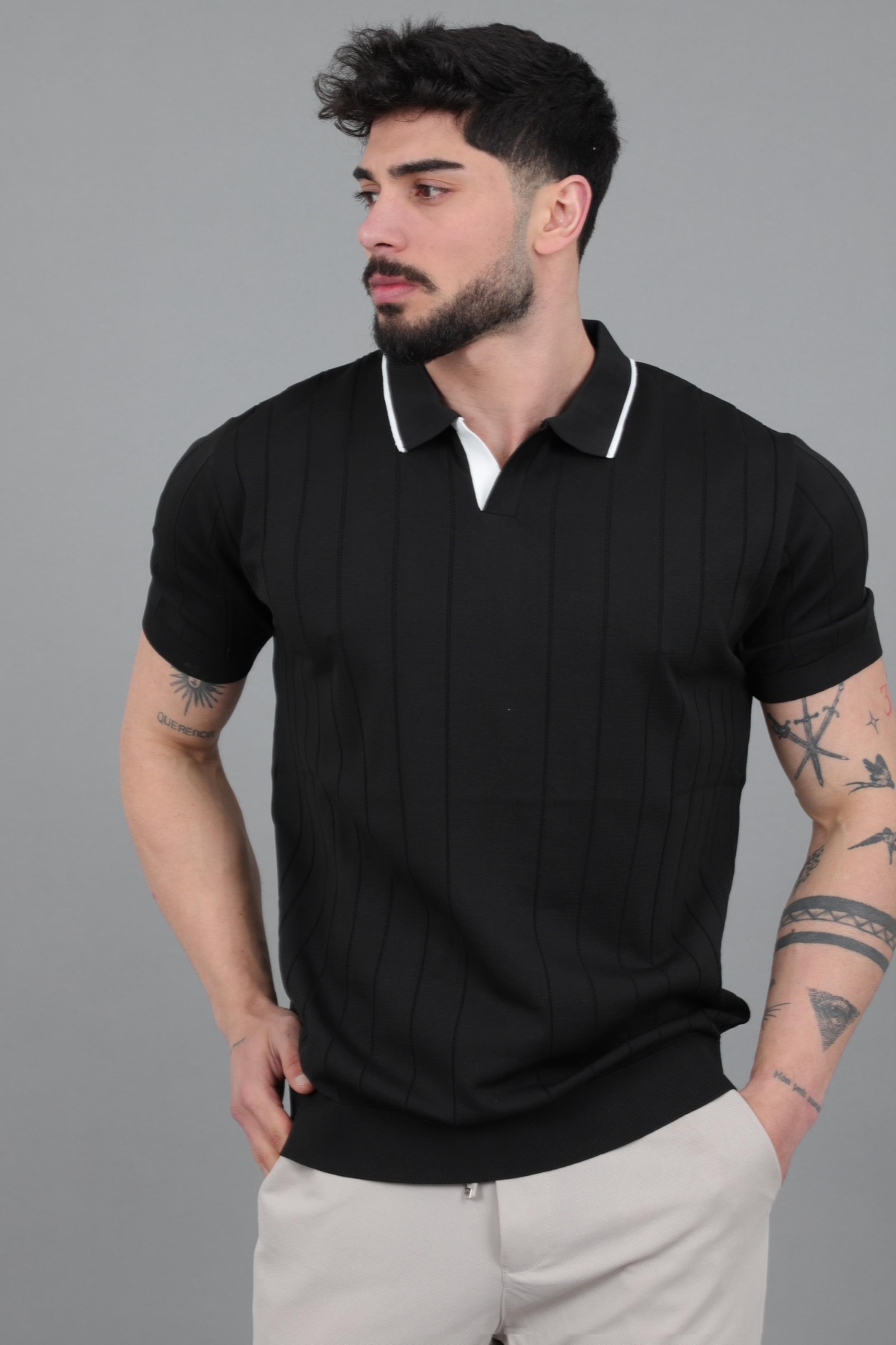 Apaç Yaka Çizgi Desen Tişört JRX 1003_30496