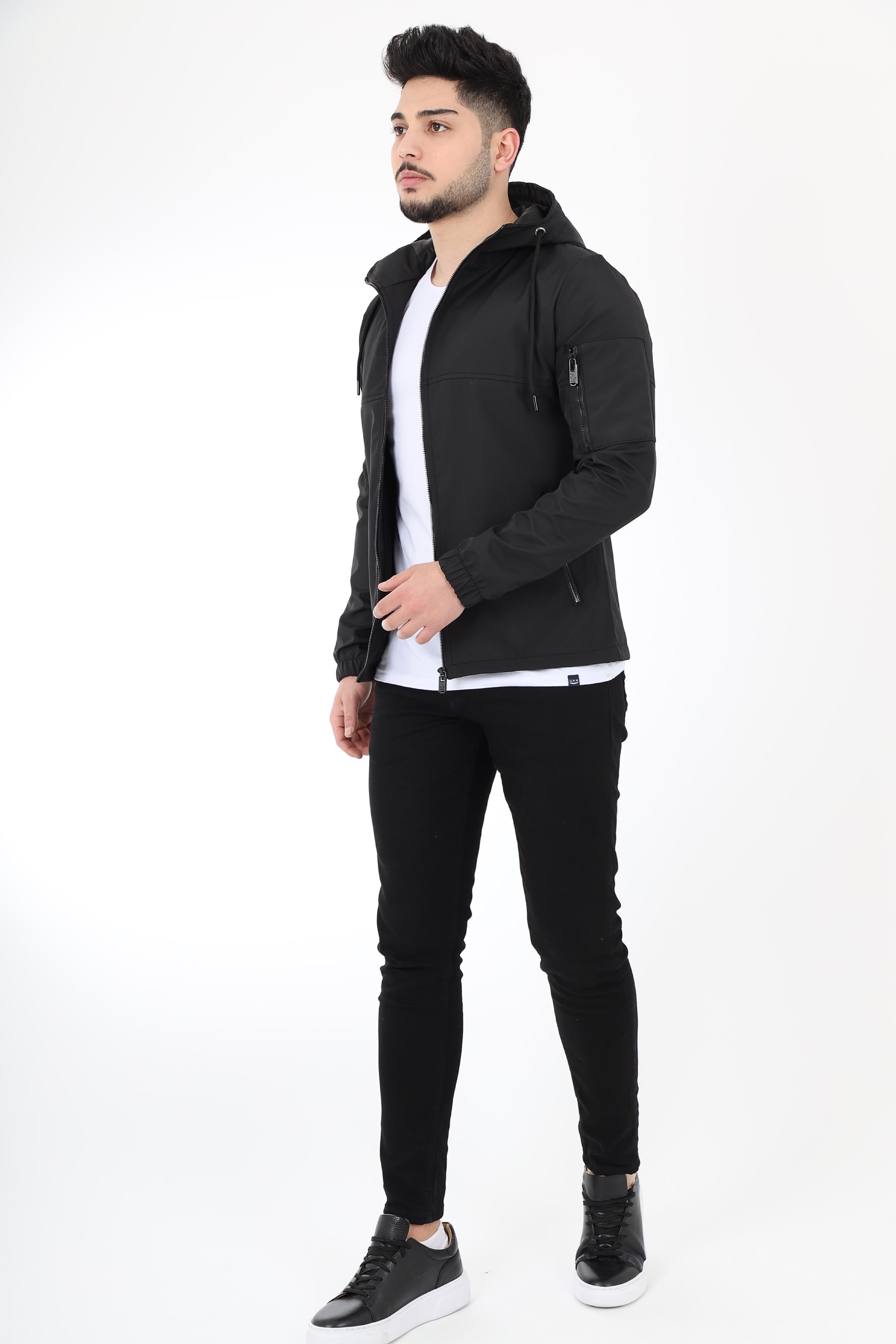 Black Parçalı Kapüşonlu Mevsimlik Mont PLDP 2907-60021