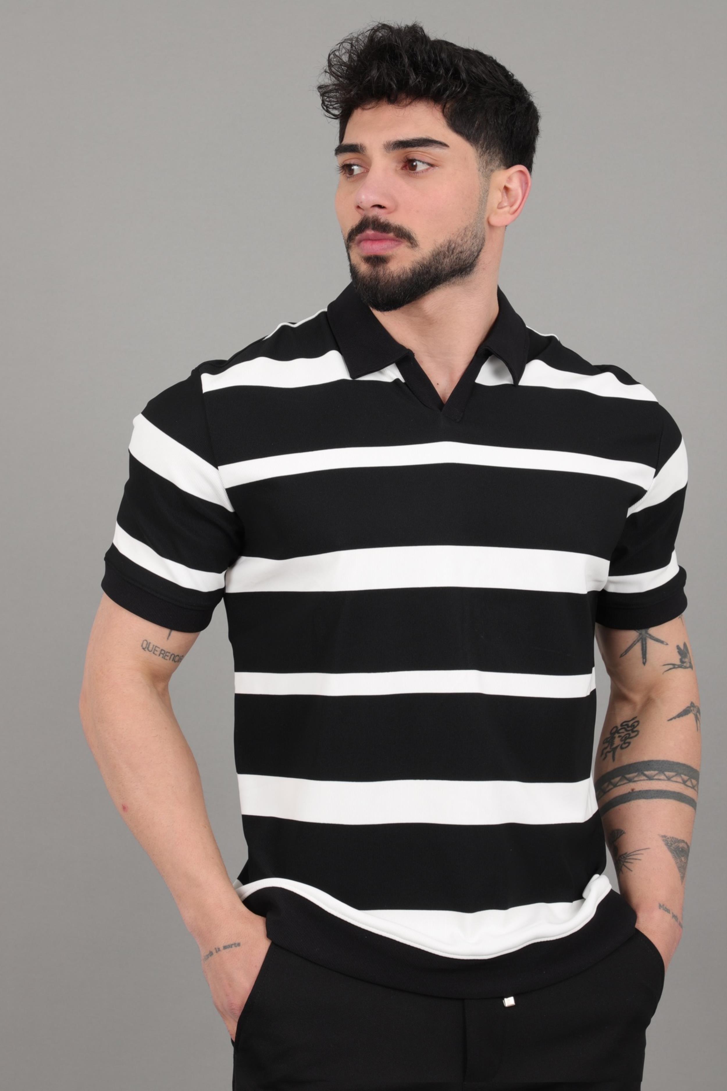 Çift Renk Çizgili Apaç Yaka Tişört GP 1042_30494