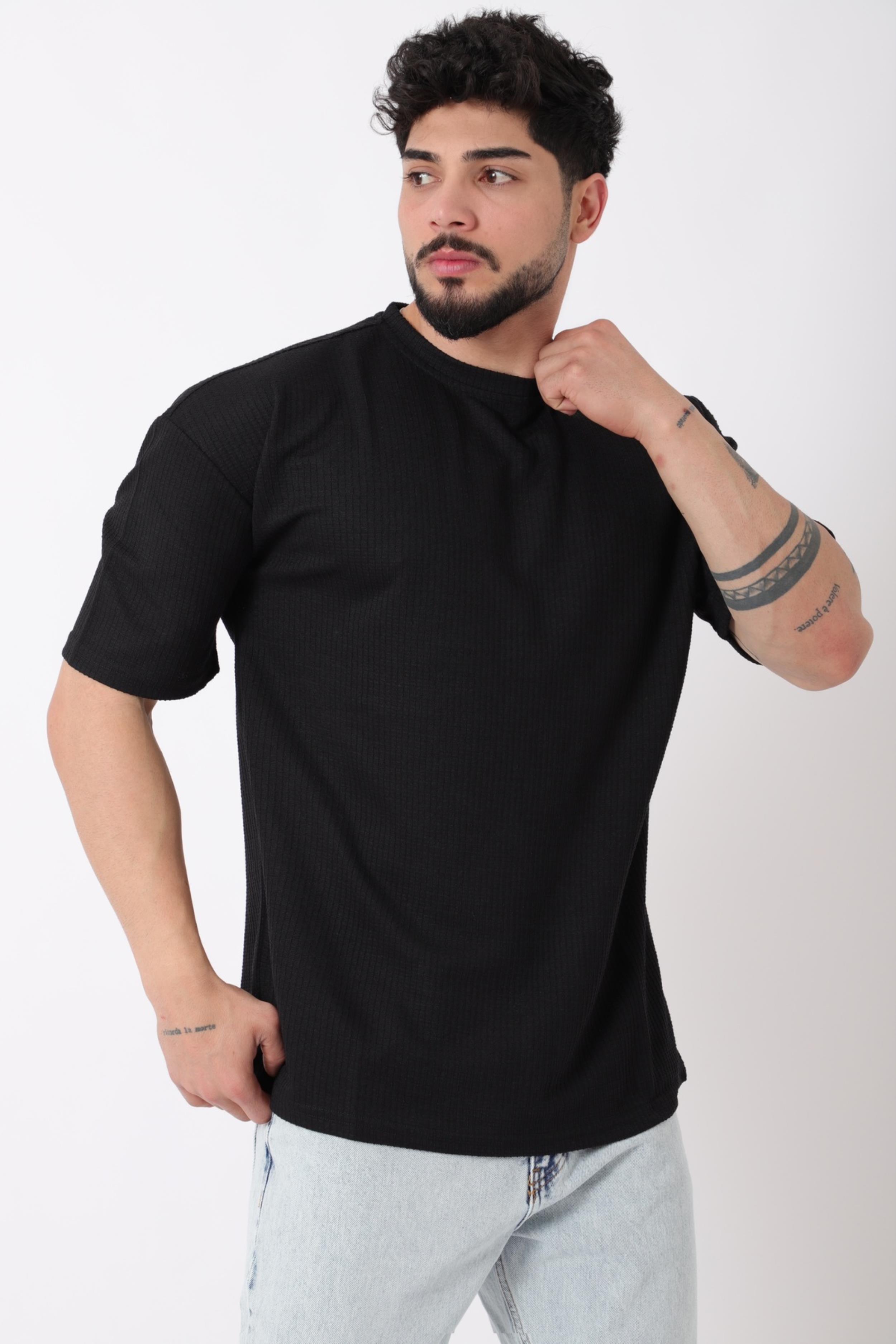 Petekli Model Bisiklet Yaka Oversize Tişört STU-2468_30462