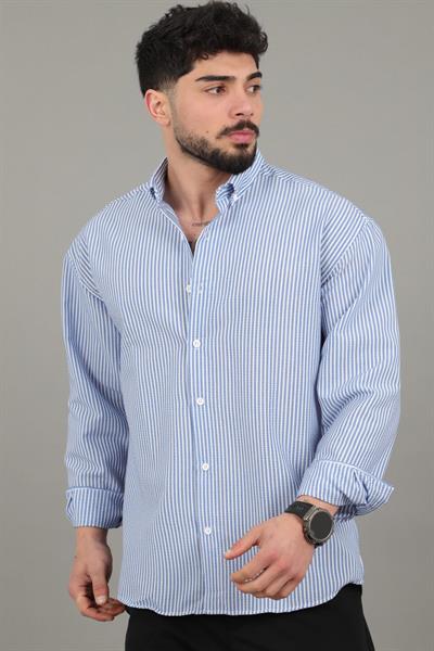 İnce Çizgili Oversize Yazlık Uzun Kol Gömlek MRS 218_40415
