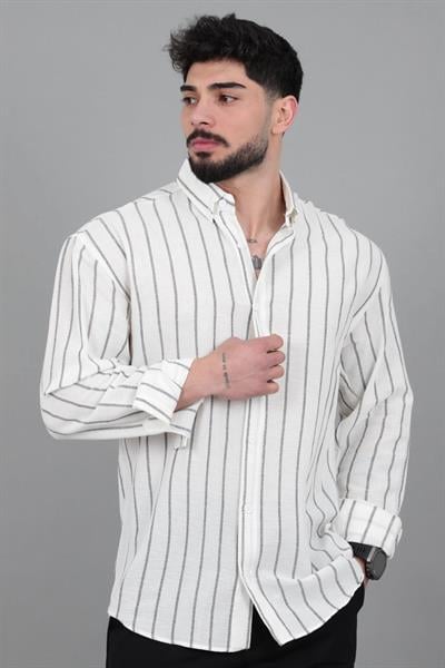 Şile Çizgili Oversize Uzun Kol Yazlık Gömlek MRS 226_40418