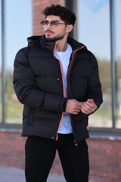 Stil Kombin Çıkarılabilir Kapşonlu Armalı İçi Kürklü Şişme Mont 2911_50213