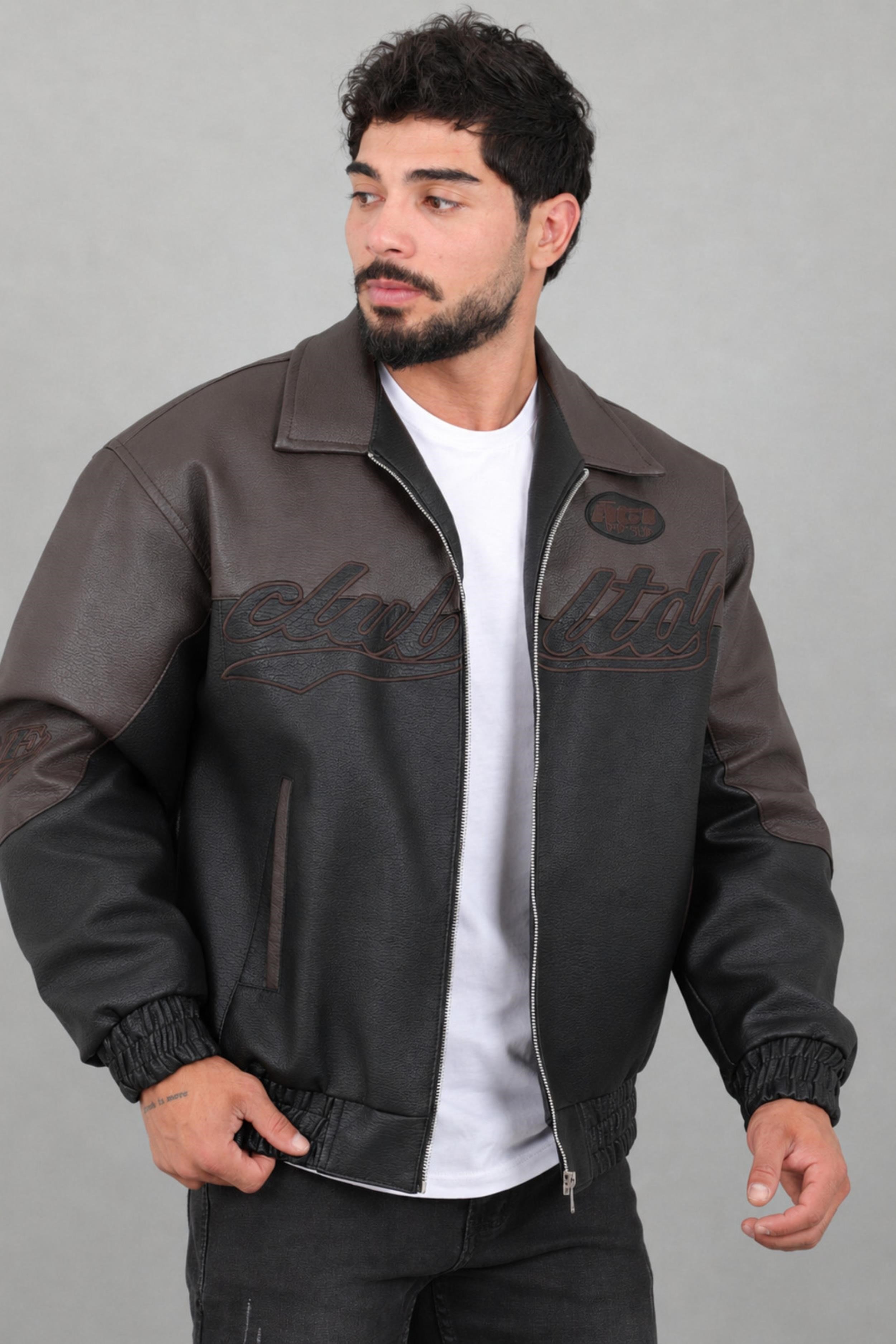 Baskılı Çift Renk Oversize Suni Deri Mont KMD 882