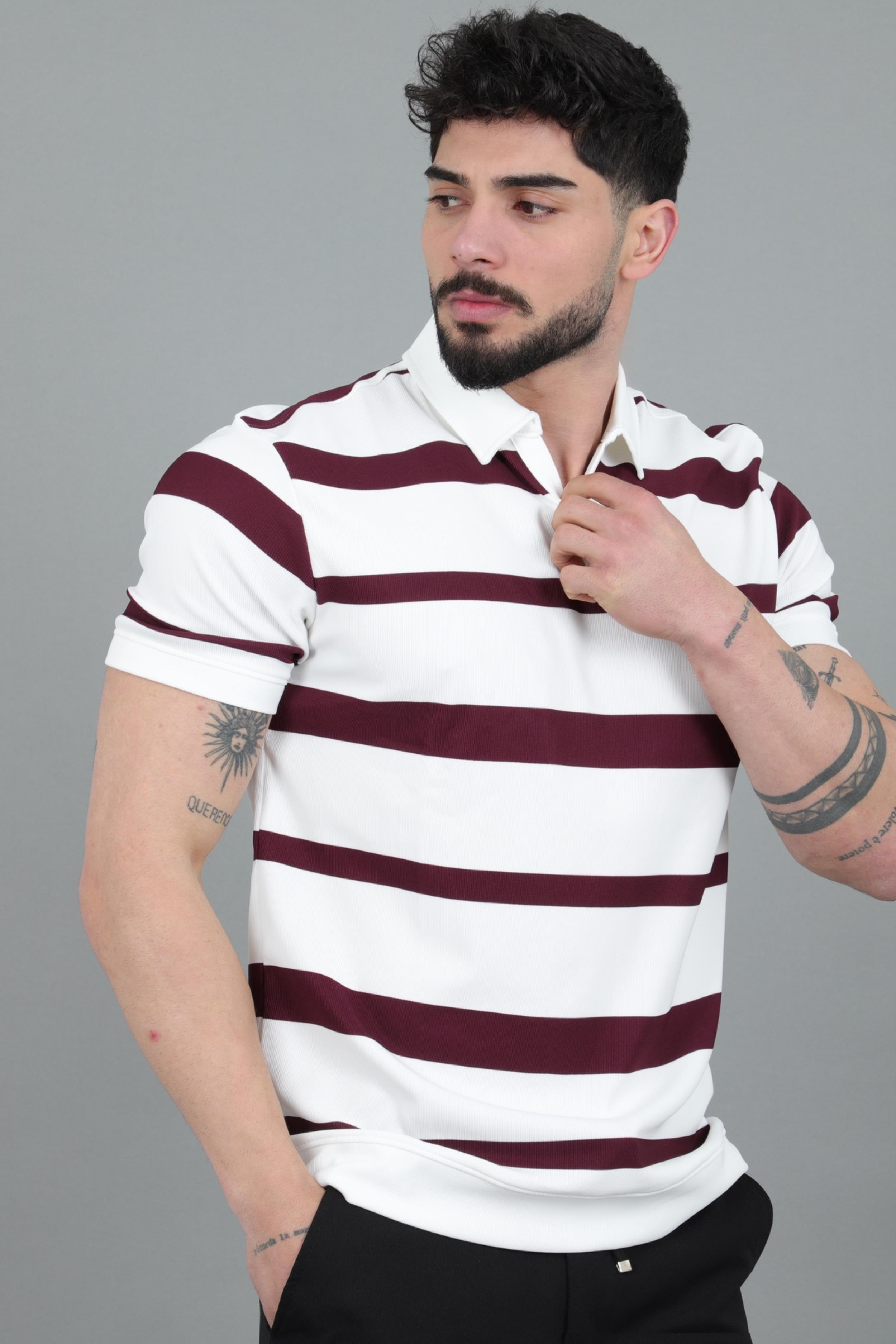 Çift Renk Çizgili Apaç Yaka Tişört GP 1042_30494