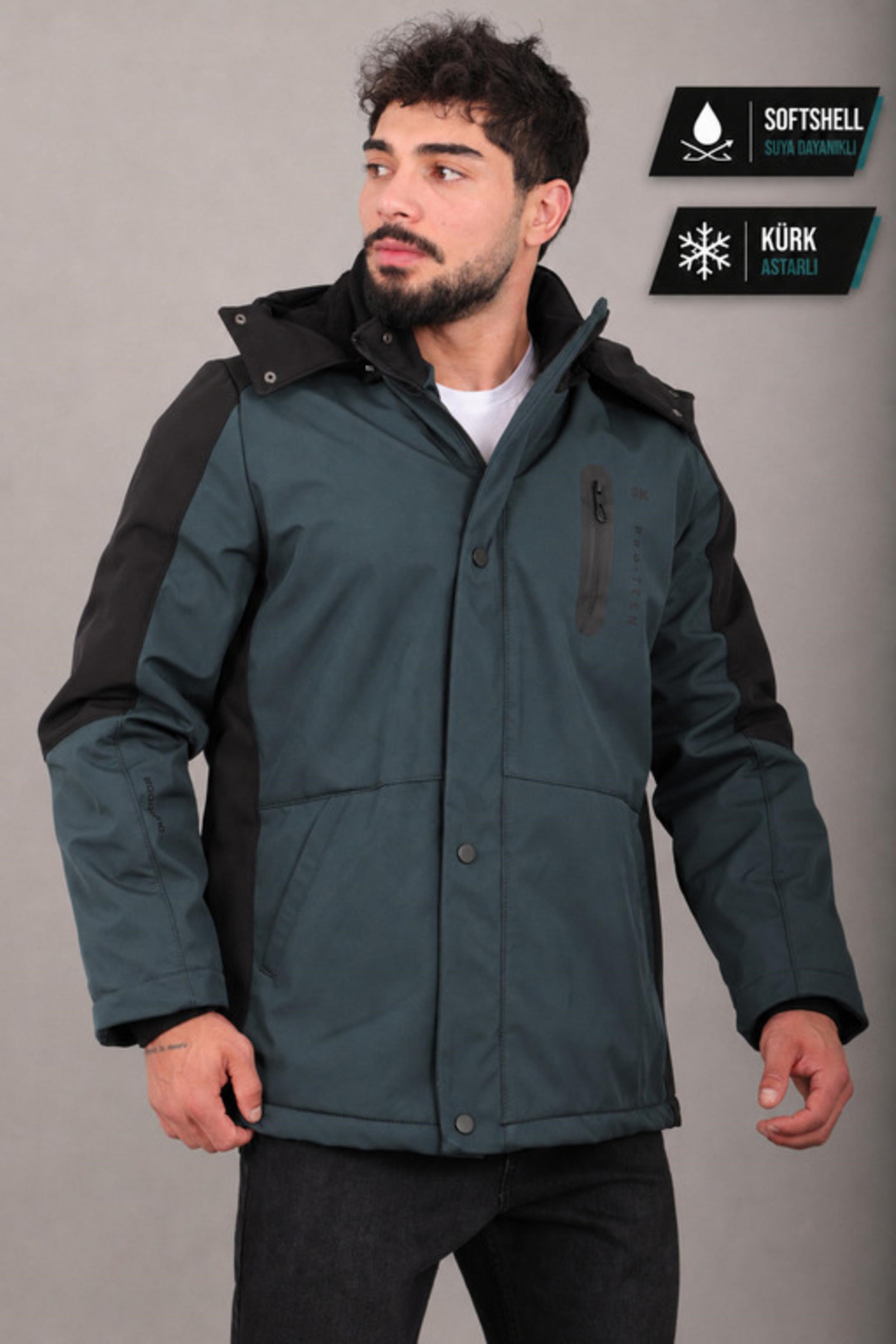 Çift Renk İçi Kürklü Softshell Kışlık Mont PLDP 3041_50525