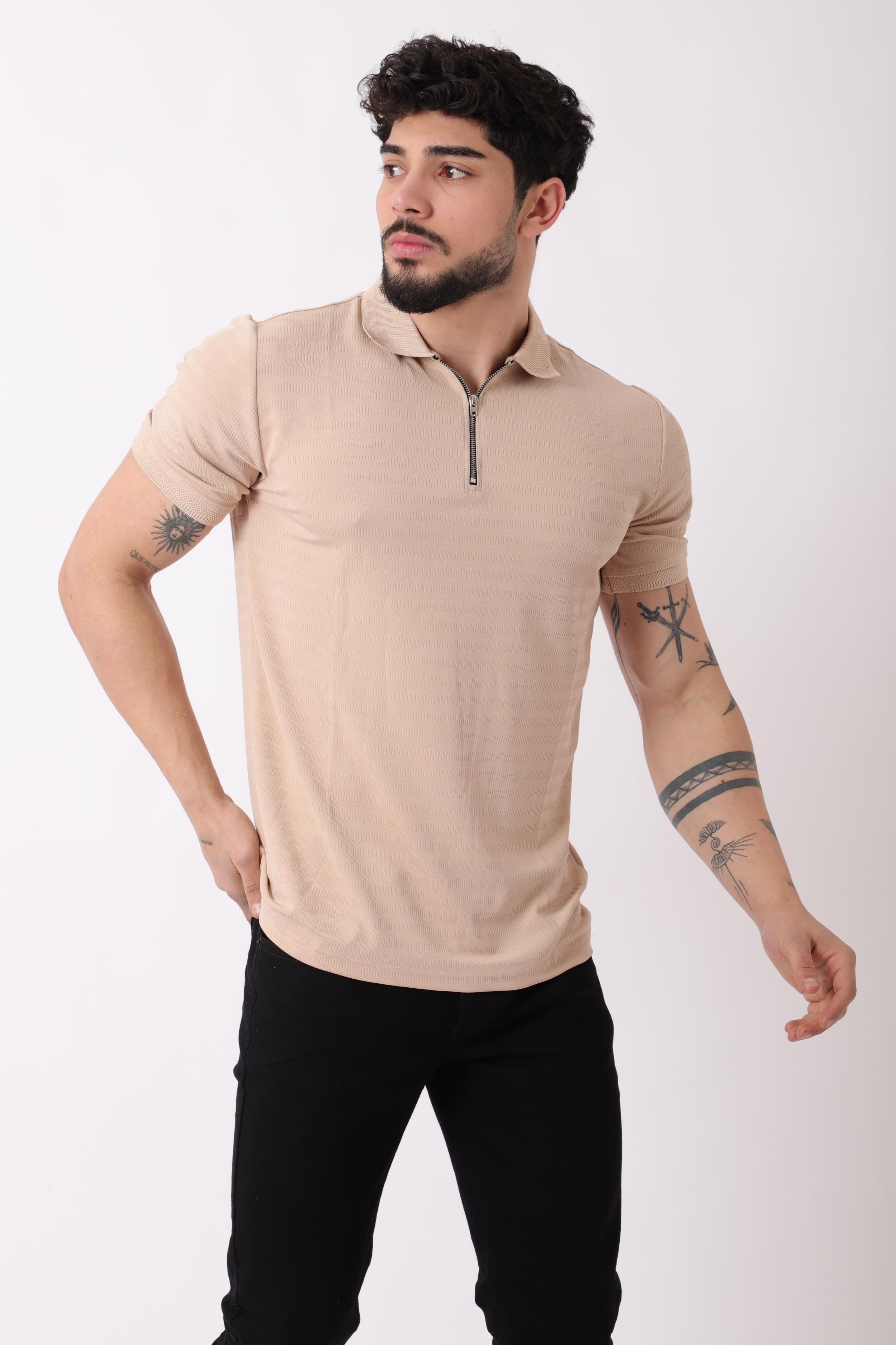 Desenli Yakalı Yarım Fermuar Tişört JS C-1032_30421
