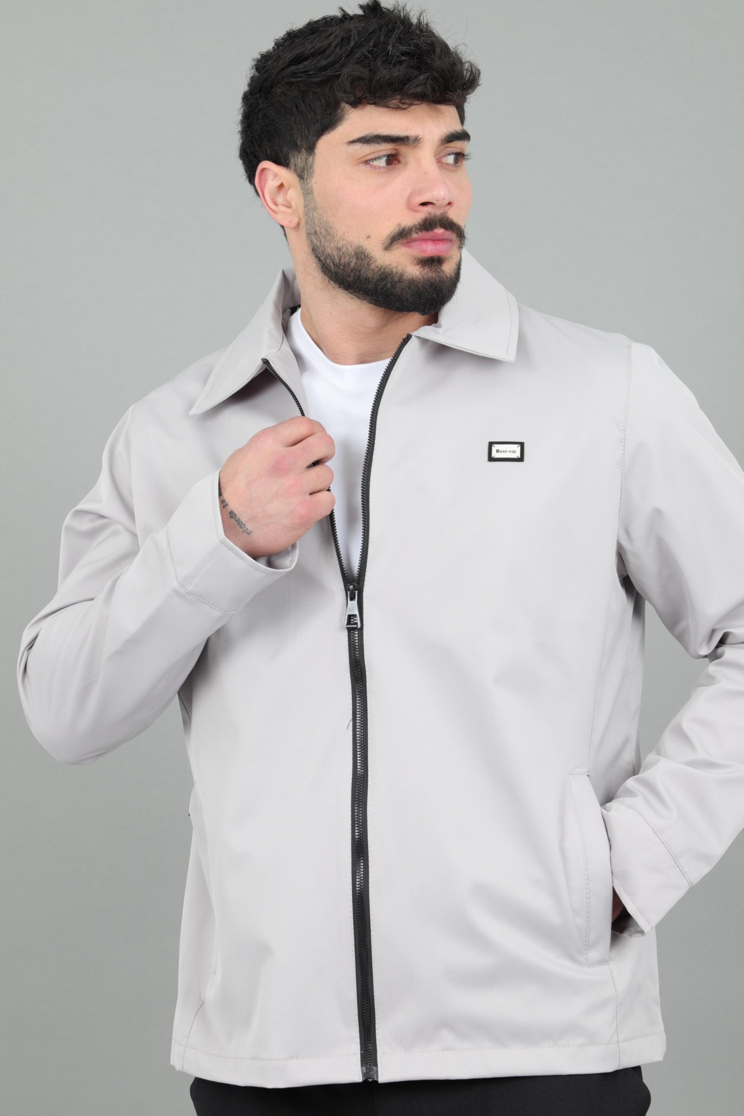 Diagonel Kumaş Yakalı Fermuarlı Mevsimlik Mont PLDP 3031_60391