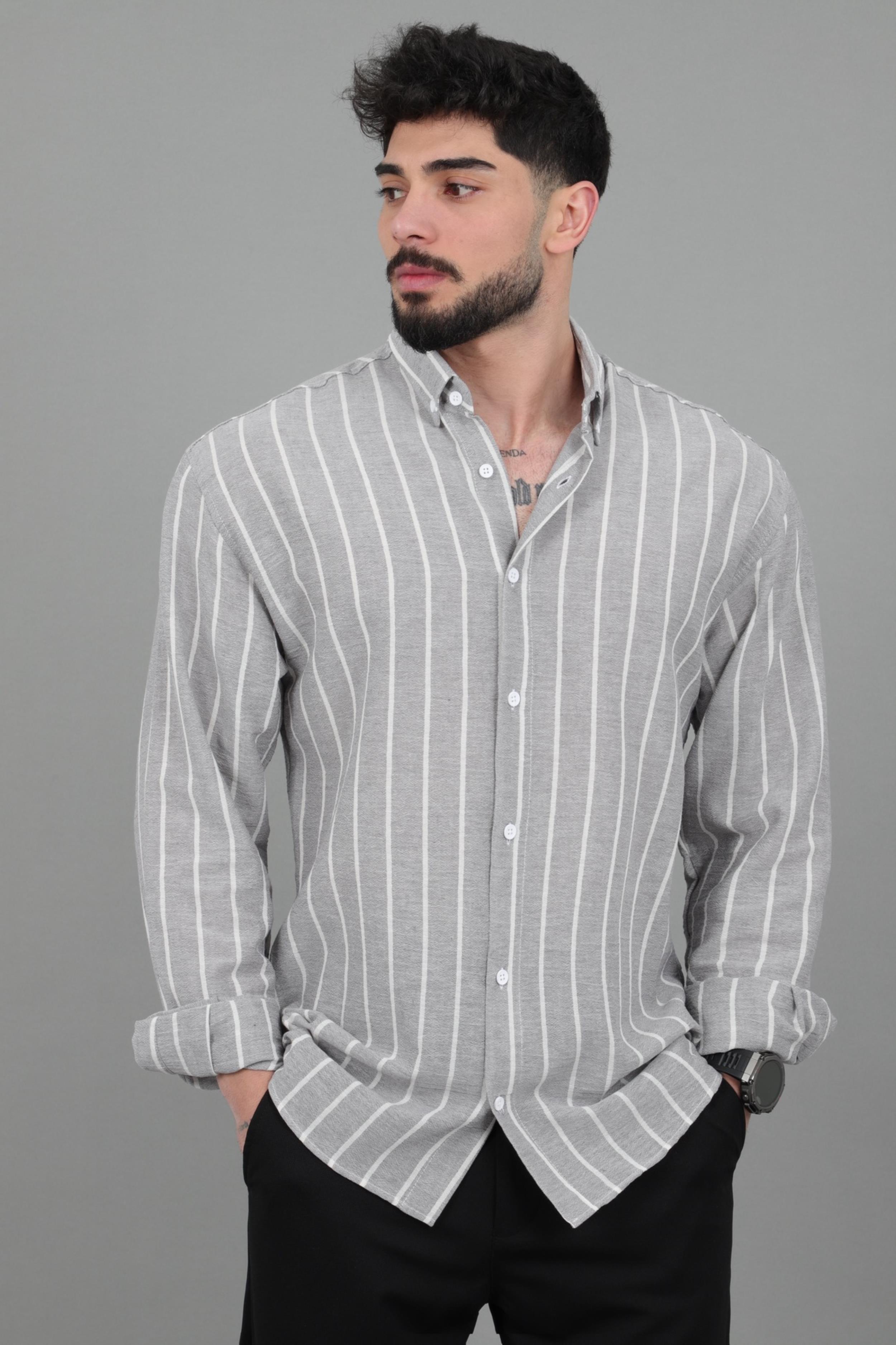 Şile Çizgili Oversize Uzun Kol Yazlık Gömlek MRS 226_40418