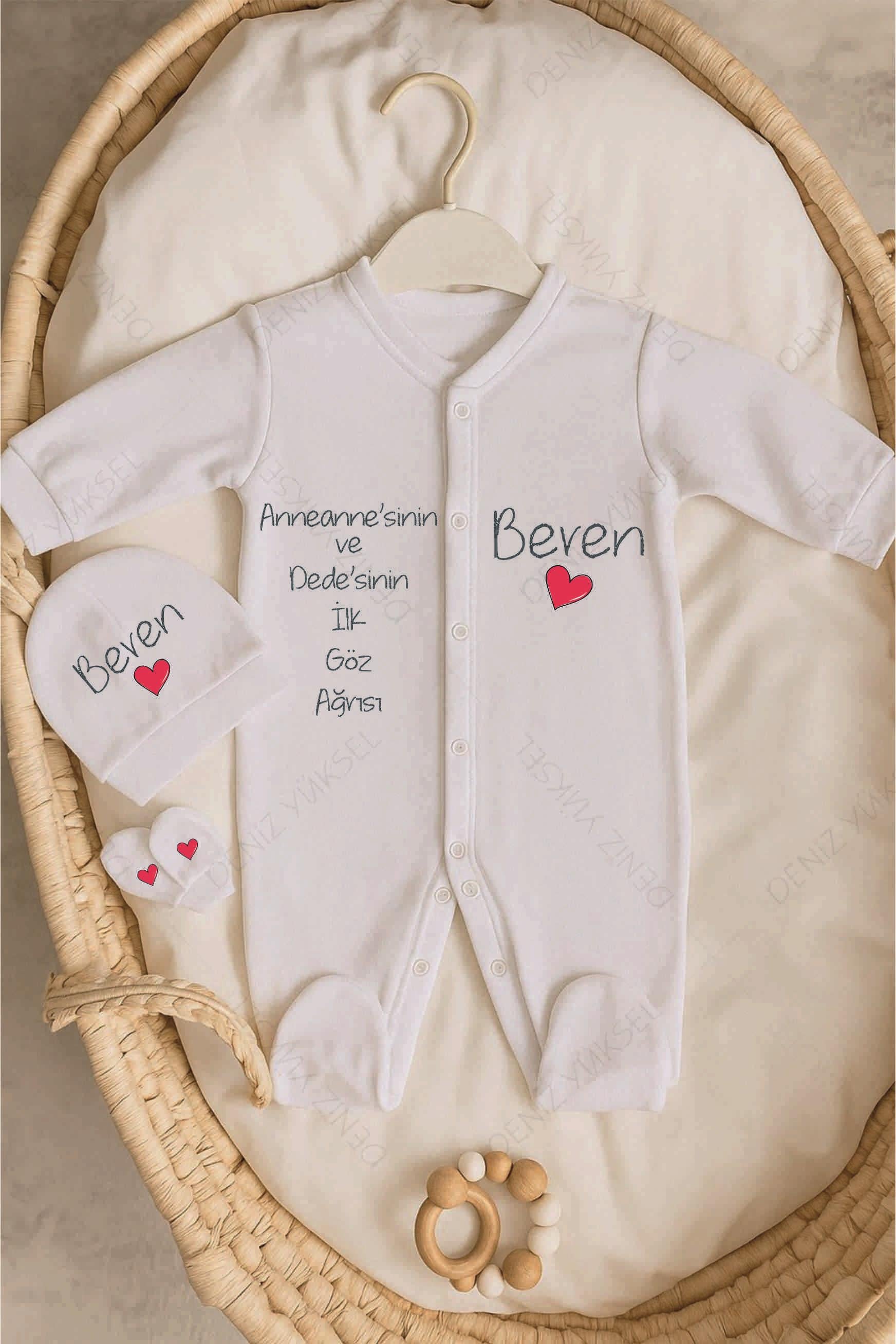 Anneannesinin ve Dedesinin İlk Göz Ağrısıyım Tulum Bere Eldiven Set