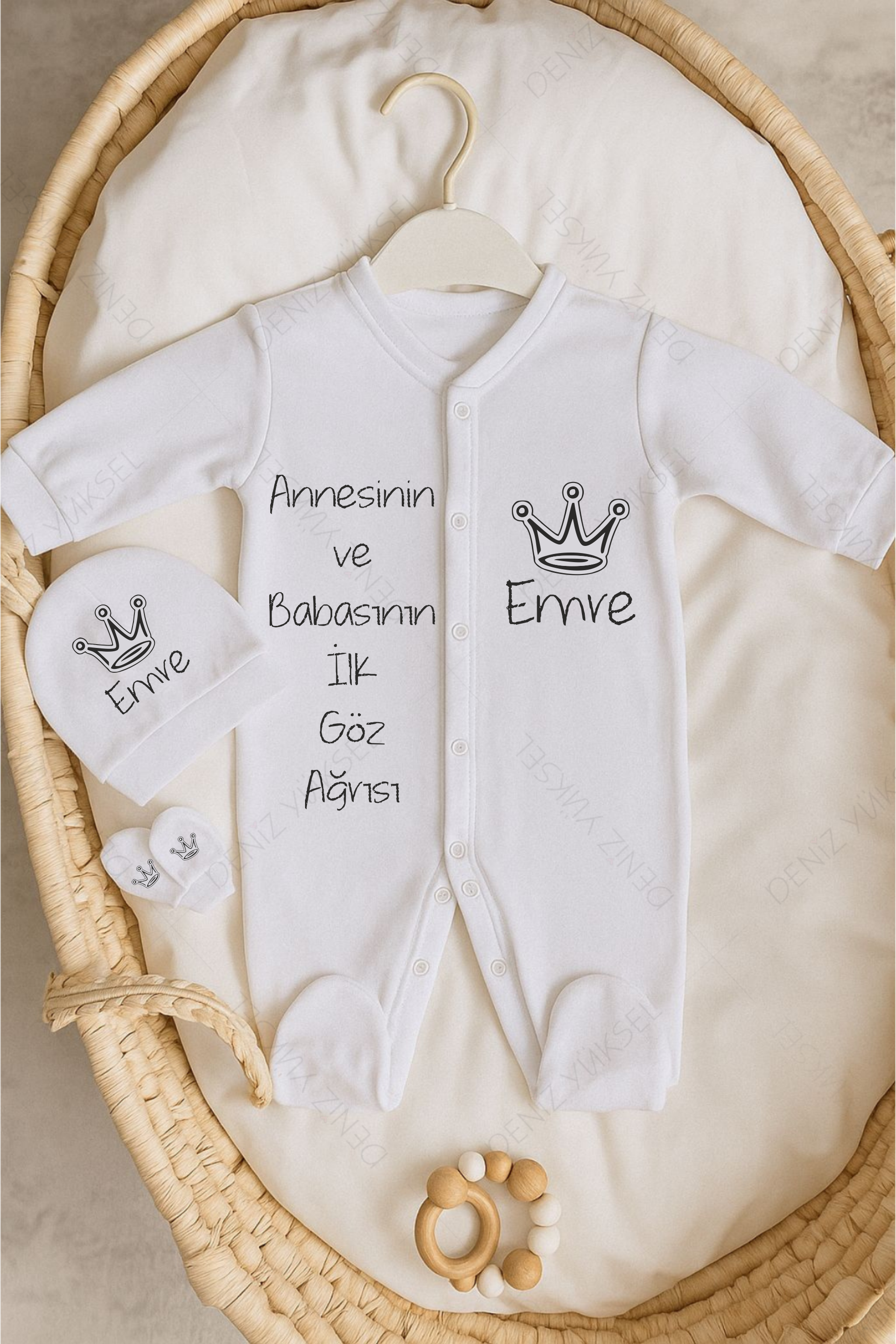 Annemin ve Babamın İlk Göz Ağrısıyım Tulum Bere Eldiven Set