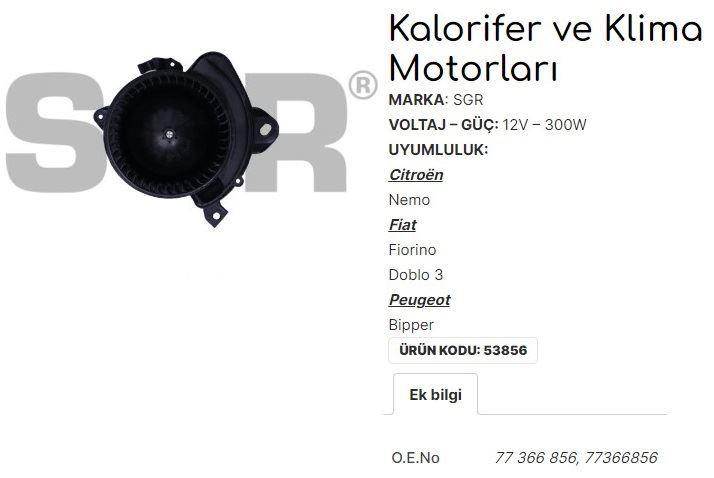 KALORİFER MOTORU DOBLO 3 263 - FIORINO - CITROEN NEMO - PEUGEOT BIPPER 77366856