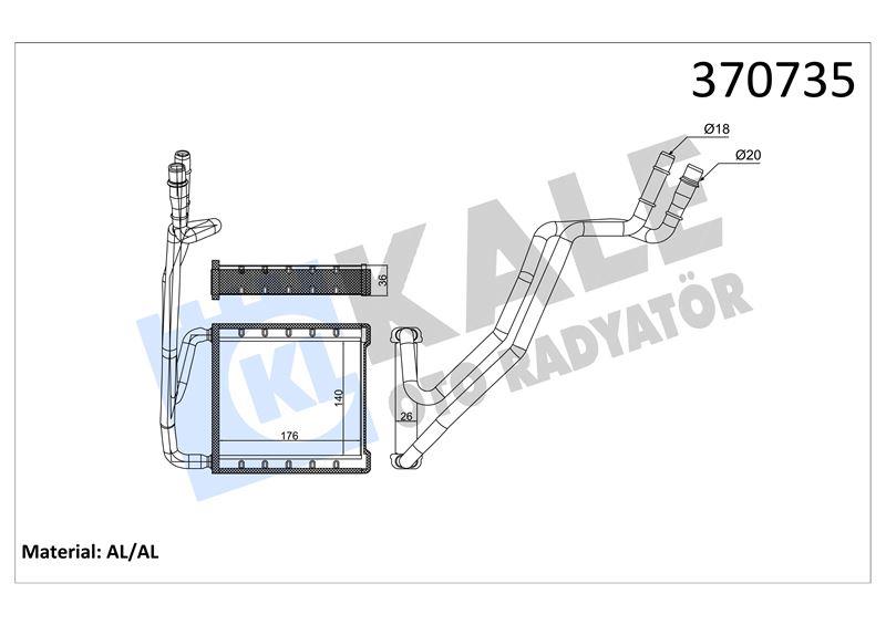 KALORİFER RADYATÖRÜ FORD KA III 1.2 1.5TDCI 16=> ; TRANSIT COURIER 1.5DCI ; TOURNEO COURIER ; ECOSPORT ; 1.6TDCI 13<17 ; B-MAX 1.0ECOBOOST 1.5/1.6TDCI 12<15