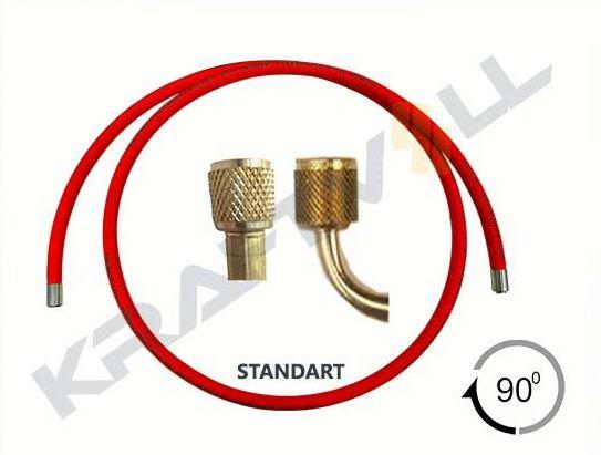 KLIMA GAZ BASMA HORTUMU  4000 MM F 1/4 D * F 1/4 90° KIRMIZI STANDART
