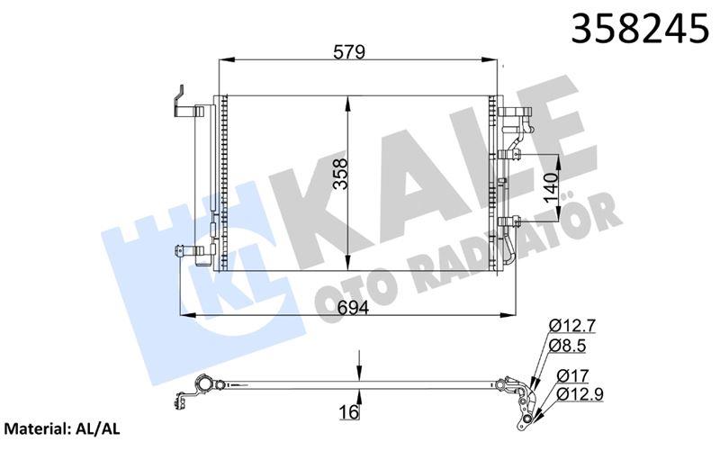 KLİMA RADYATÖRÜ KIA CERATO 1.5CRDI 03<08 1.6 04=> KURUTUCU İLE BRAZING AL/AL 559×358×16 AL/AL