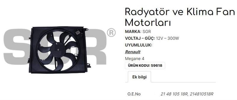 FAN MOTORU DAVLUMBAZLI MEGANE 4 KLİMALI 214810518R