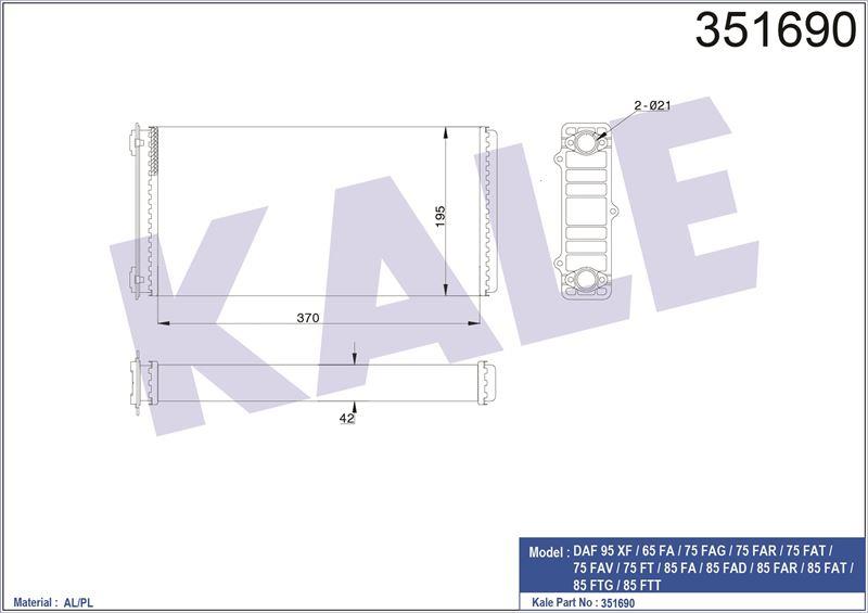KALORİFER RADYATÖRÜ DAF DAF 95XF FA/FAC/FAD/FAS/FA T/FT/FTG/FTR/FTS/FTT 97<02 65FA FAV 75FA FAG/FAR/FAV/FT 85FA FAD/FAR/FAT/FT/FTG/FTT 92<98 AL/MKNK 370×195×42