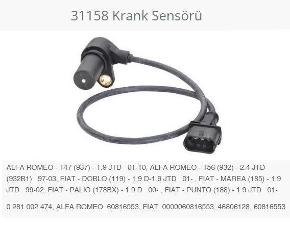 KRANK SENSÖRÜ ALFA ROMEO - 147 937 - 1.9 JTD 01-10 . ALFA ROMEO - 156 932 - 2.4 JTD 932B1 97-03. FIAT - DOBLO 119 - 1.9 D-1.9 JTD 01-.FIAT - MAREA 185 - 1.9 JTD 99-02. FIAT - PALIO 178BX - 1.9 D 00-.FIAT - PUNTO 188 - 1.9 JTD 01-