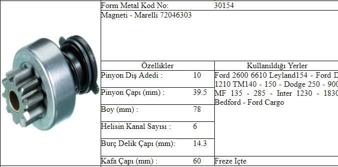MARŞ DİŞLİSİ MAKO TİP FORD CARGO MF DODGE 10 DIS
