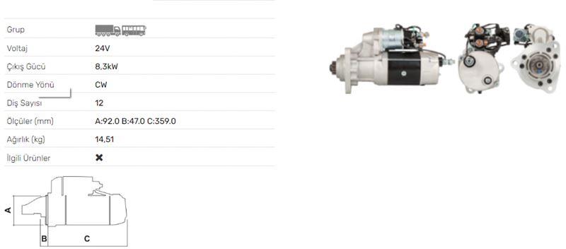 MARS MOTORU 24V 12 DIS 8.3 KW DELCO TIPI 39MT BMC PRO 827