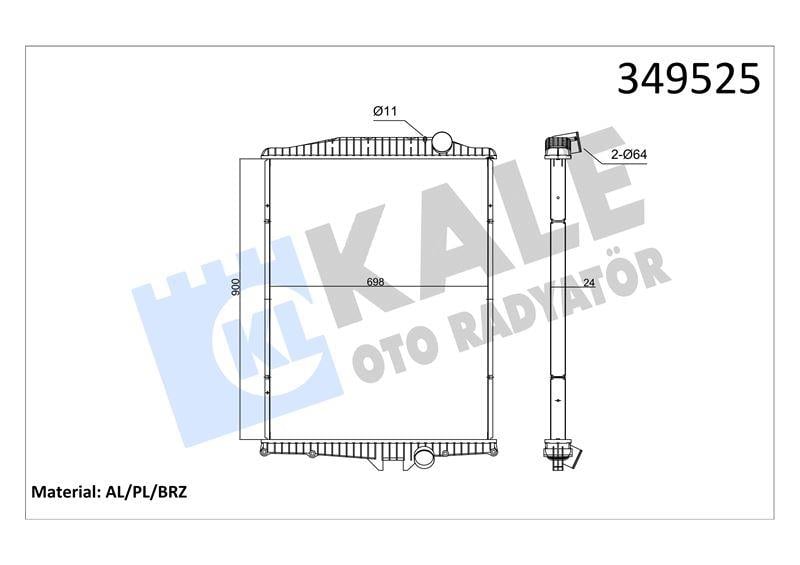 RADYATOR VOLVO TRUCKS VOLVO FH12 340/380 FM12 340/ 3380/420 FM10 320/360 FM7 250/290 FM9 260/300/340/380 93=> (MT) (ÇERÇEVESİZ) AL/BRZ 900×698×48
