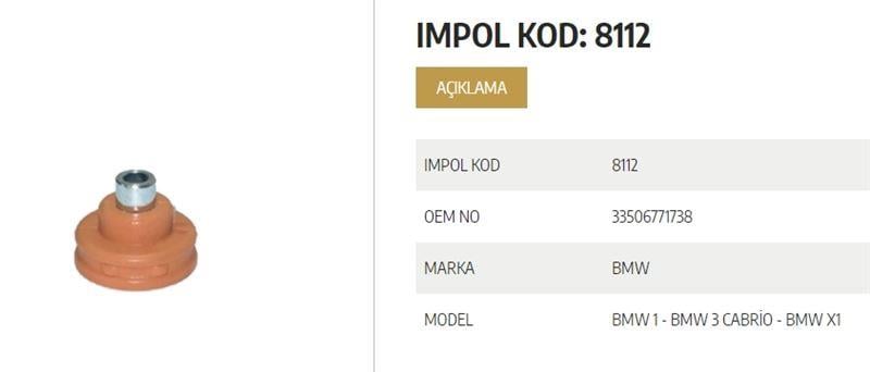 SÜSPANSİYON TAKOZU ARKA-ALT BMW BMW 3 CABRİO-BMW X 1-BMW 1 ESKİ KOD 8112