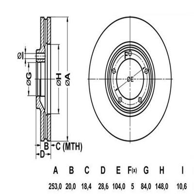 Fren Disk Ön Hava Kanallı 253 5 Hyundai H100 93 04 Mga 50228 Takım