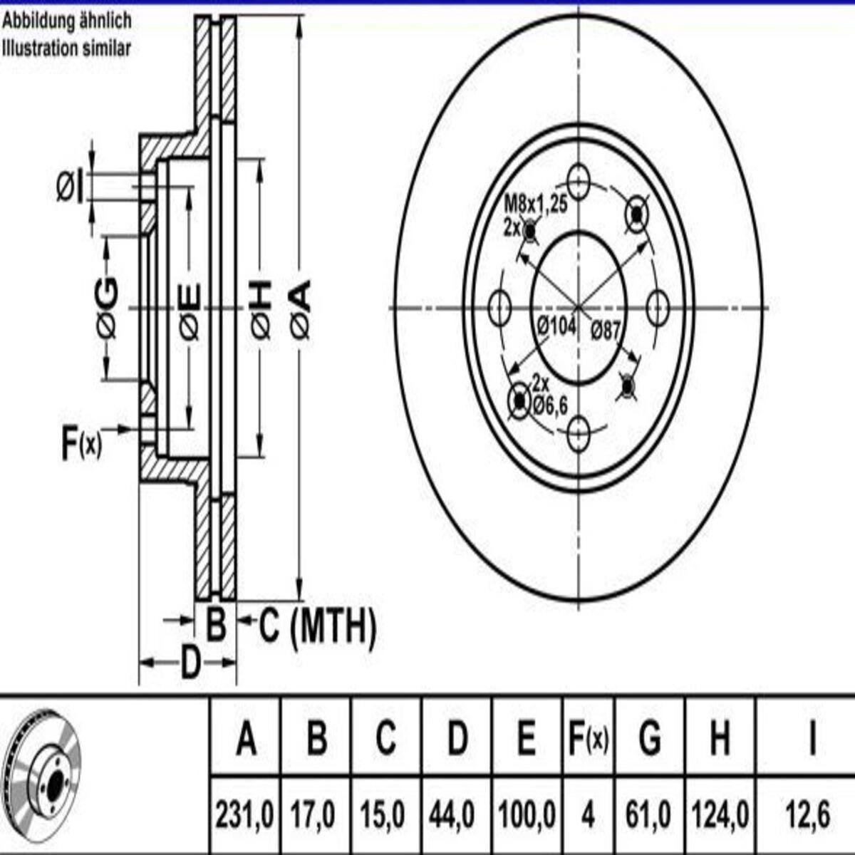 FREN DISK ON HAVA KANALLI 231-4-(HONDA : CIVIC III 1985>1987 HONDA : CIVIC IV 1987>1989 HONDA : CIVIC V 1991>1995 HONDA : CRX 1983>1986 ROVER : 200 1984>1989)