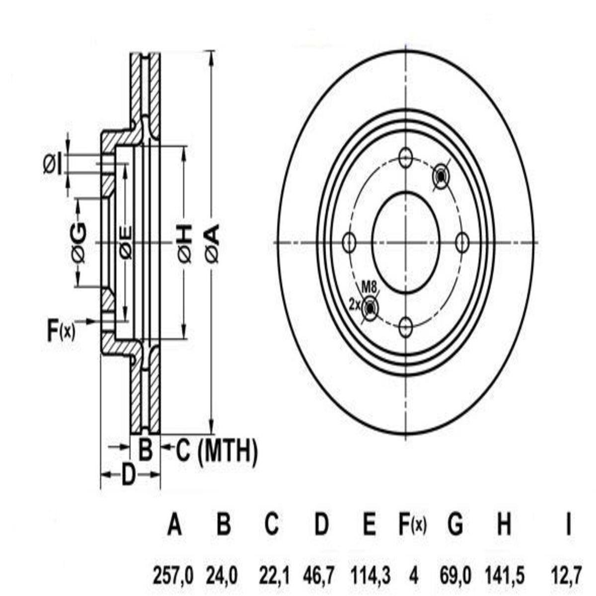 FREN DISKI HAVALI HYUNDAI ELANTRA 1.6 1.8 2000-2006 MATRIX 1.5 CRDI 1.6 1.8 2001->257×4