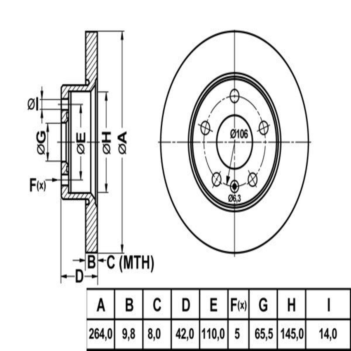 FREN DISK ARKA DUZ 264-5 ( OPEL: ASTRA G H 98 - 04 )