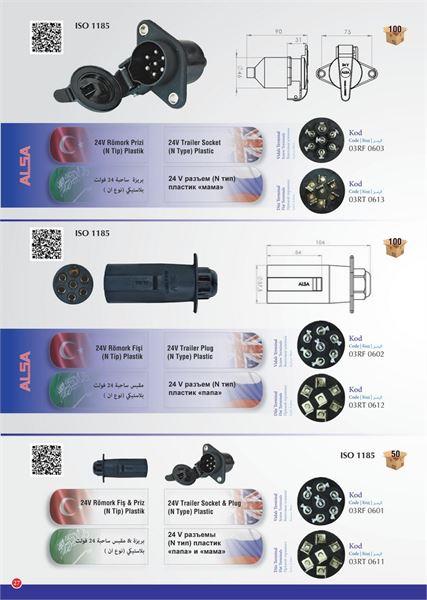7LI TIR RÖMORK FİŞİ PLASTİK N TİPİ SİYAH KAPAKLI KOMPLE YEDILI