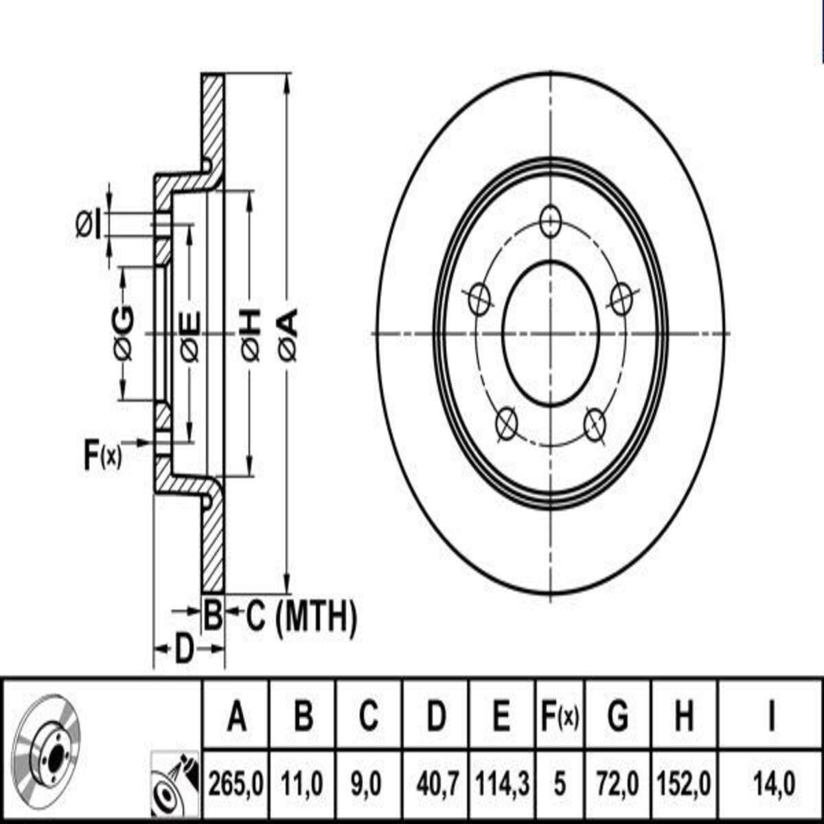 FREN DISKI ARKA DUZ (265-5)-(MAZDA-3 03>10 )