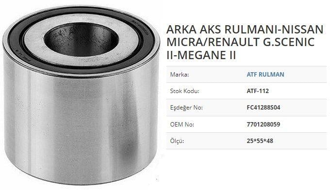 AKS RULMANI ARKA MEGANE II 7701208059