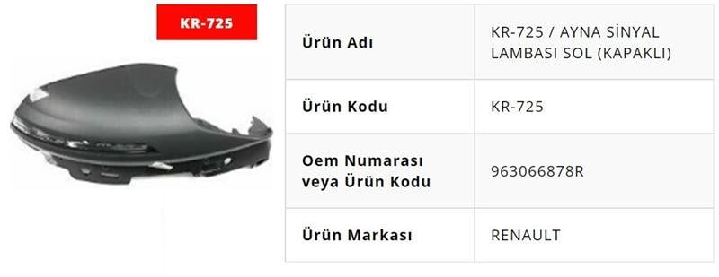 AYNA SİNYAL LAMBASI LEDLİ SOL KAPAKLI MEGANE 4