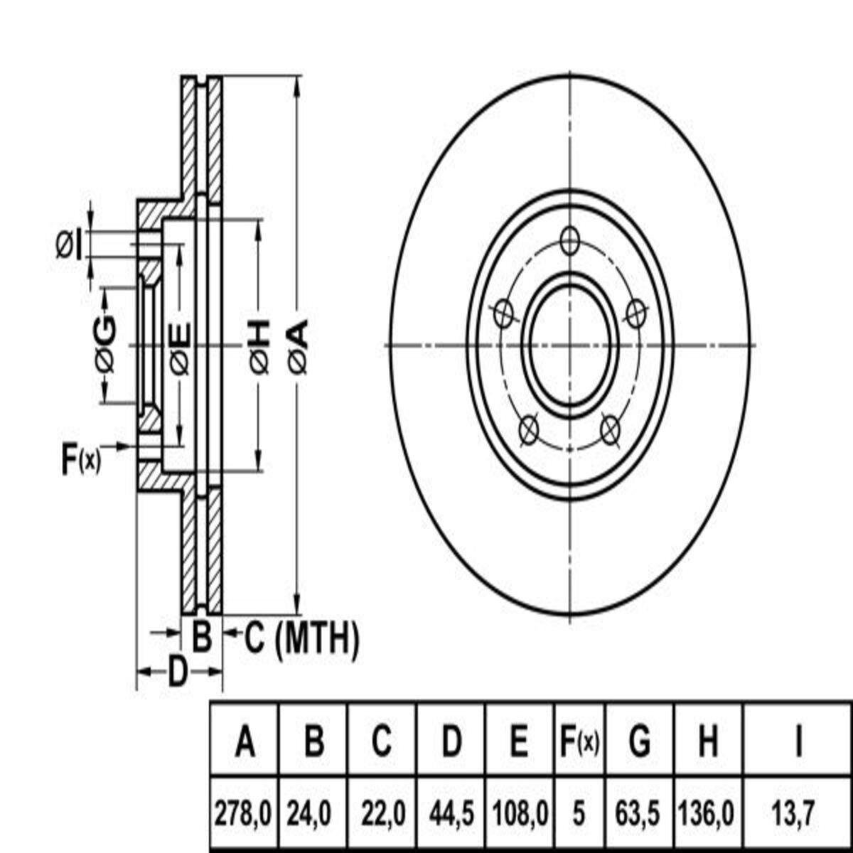 FREN DISK ON HAVA KANALLI 278-5 ( FORD: CONNECT 02 -  )