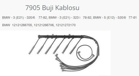 BUJİ KABLOSU BMW - 3 E21 - 320/6 77-82. BMW - 3 E2 1 - 323 İ 78-82. BMW - 5 E12 - 520/6 77-81